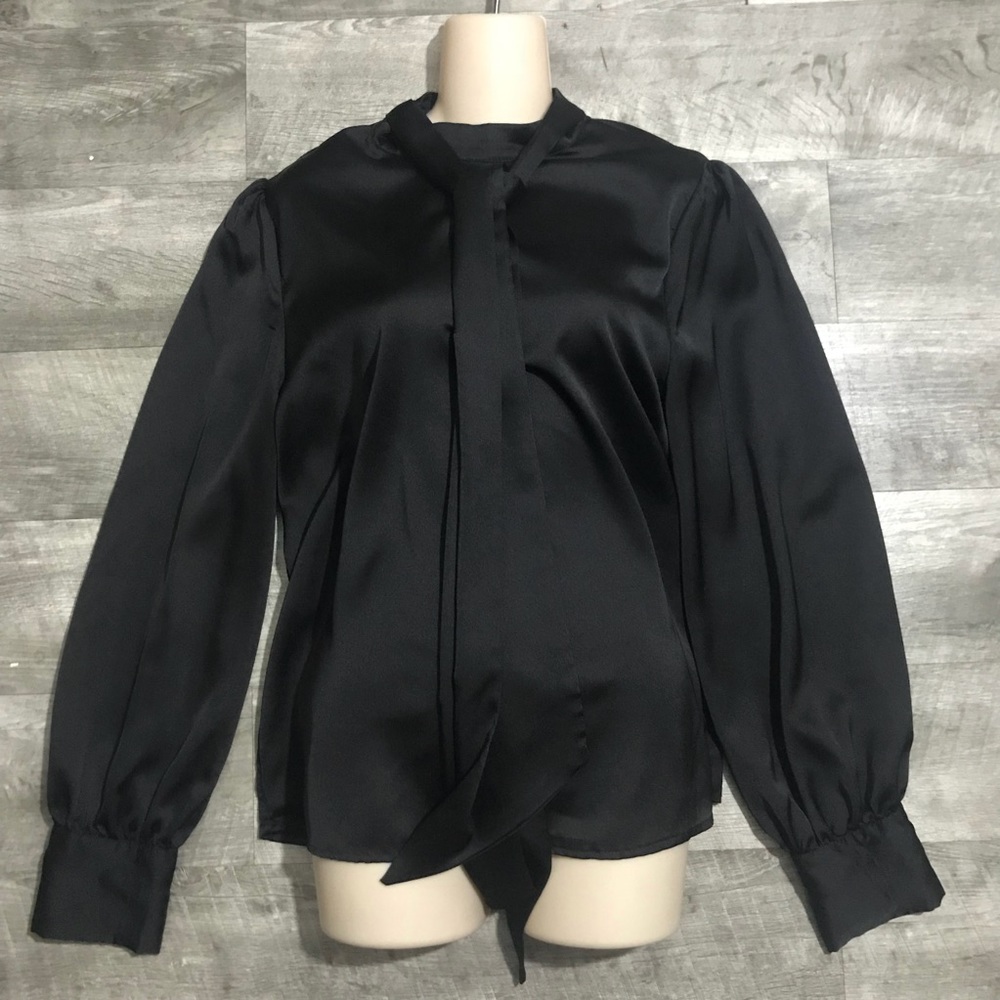 Black Long Sleeve Blouse w/ front Tie